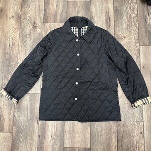 Black Burberry Quilted Jacket with Plaid Lining Size Large